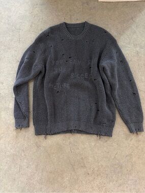 Zara Women's Distressed Crewneck Sweater - Charcoal Gray